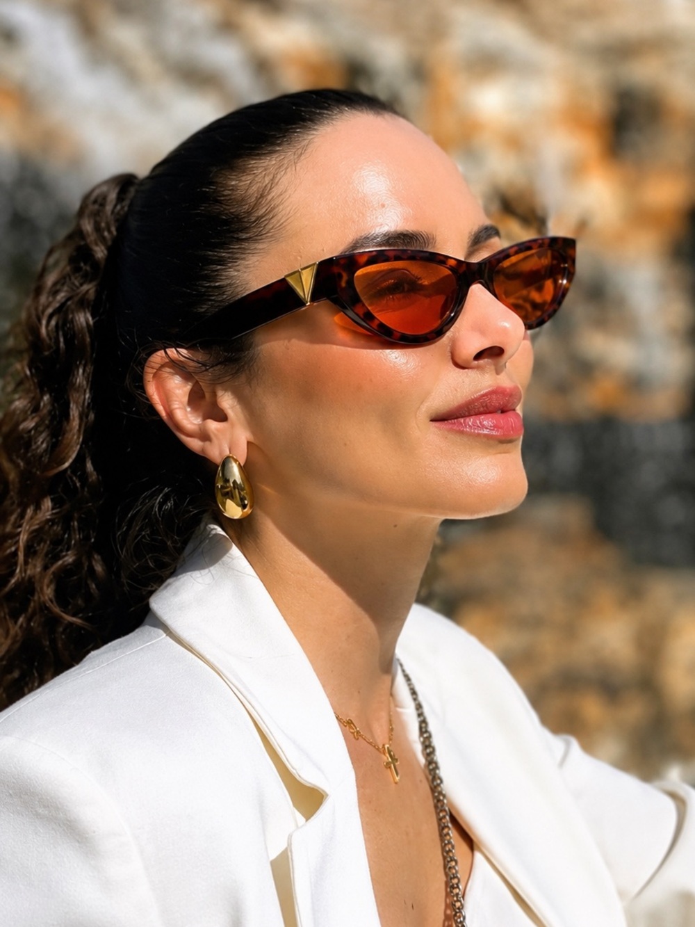 NWT Bottega Veneta Women's Cat-Eye Sunglasses in Tortoiseshell Orange Brown - Picture 2 of 13